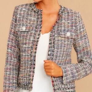 Jealous Tomato Multicolor Tweed Blazer Fringe Trim Jacket 1X Plus Size NWT